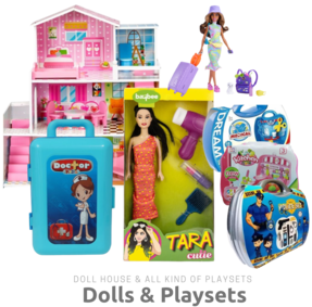 Dolls, playsets and doll house